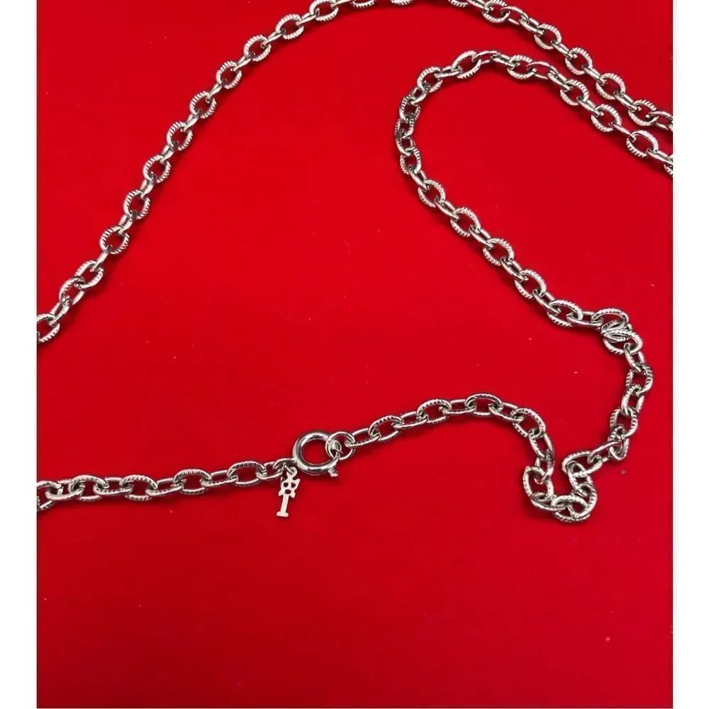 Vintage Crown Trifari Silver Tone Long Pendant Necklace